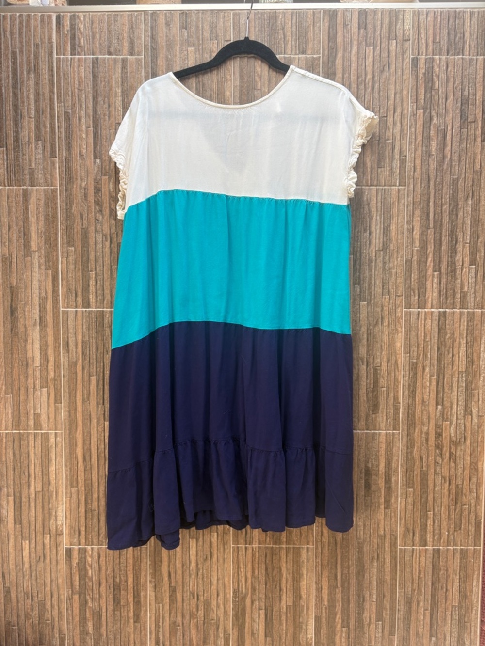 Colorblock Summer Dress - White, Teal & Navy